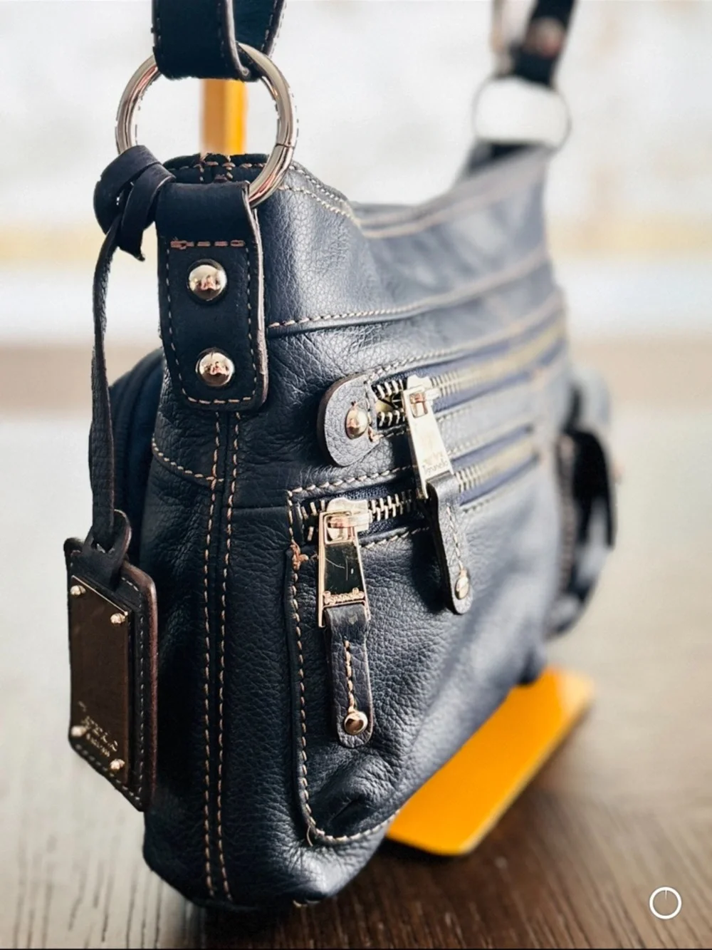Tignanello Navy Leather Crossbody Organizer Bag